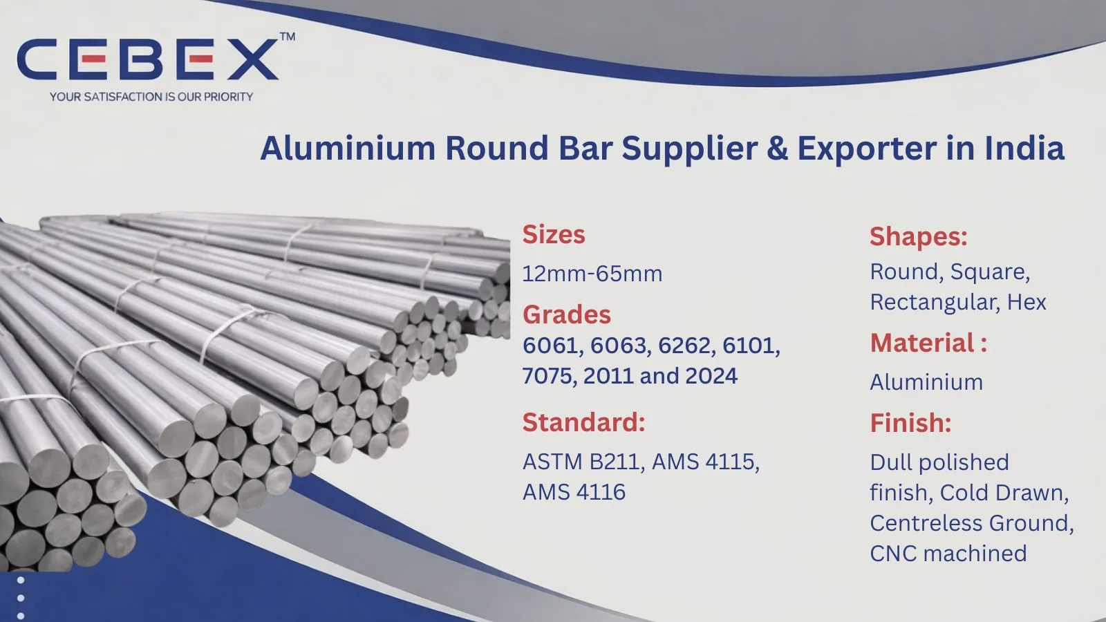 Aluminium Round Bar Supplier & Exporter in India – ASTM B211 6061, 7075 Aluminium Bars | Cebex Steel India