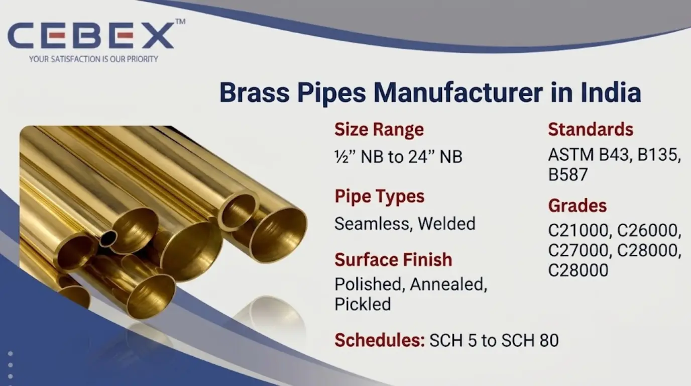Brass Pipes Manufacturer in India – Seamless & Welded ASTM Pipes | Cebex Steel India