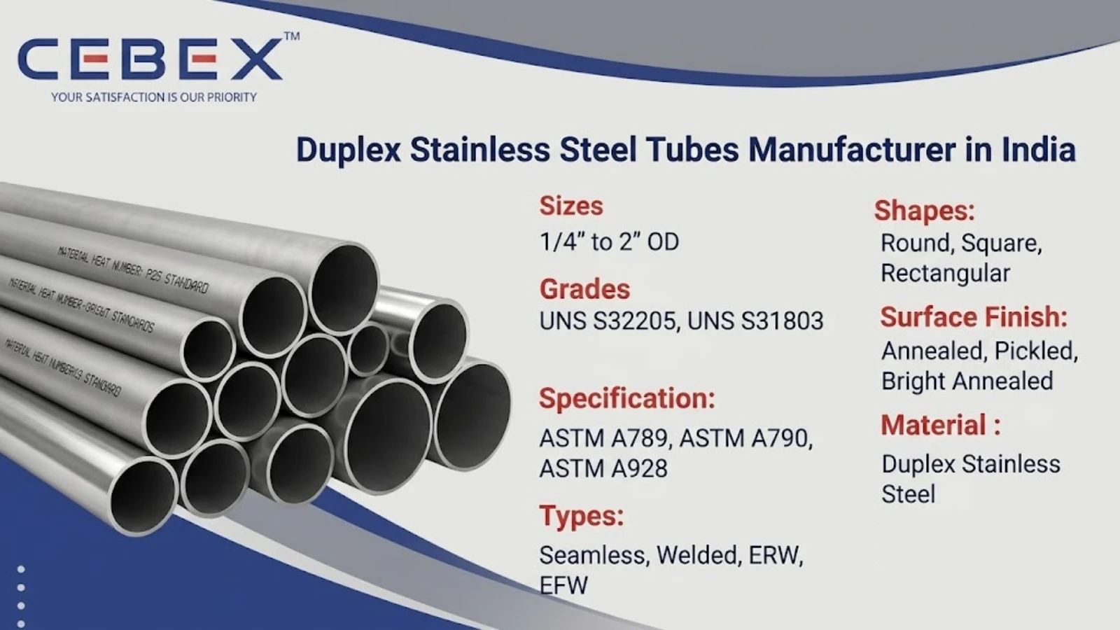 Duplex 2205 Tube Manufacturer in India – ASTM A789 UNS S32205 Tubes | Cebex Steel India
