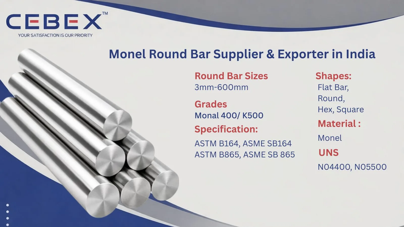 Monel Round Bar Supplier & Exporter in India – ASTM B164 Monel 400 & K500 | Cebex Steel India