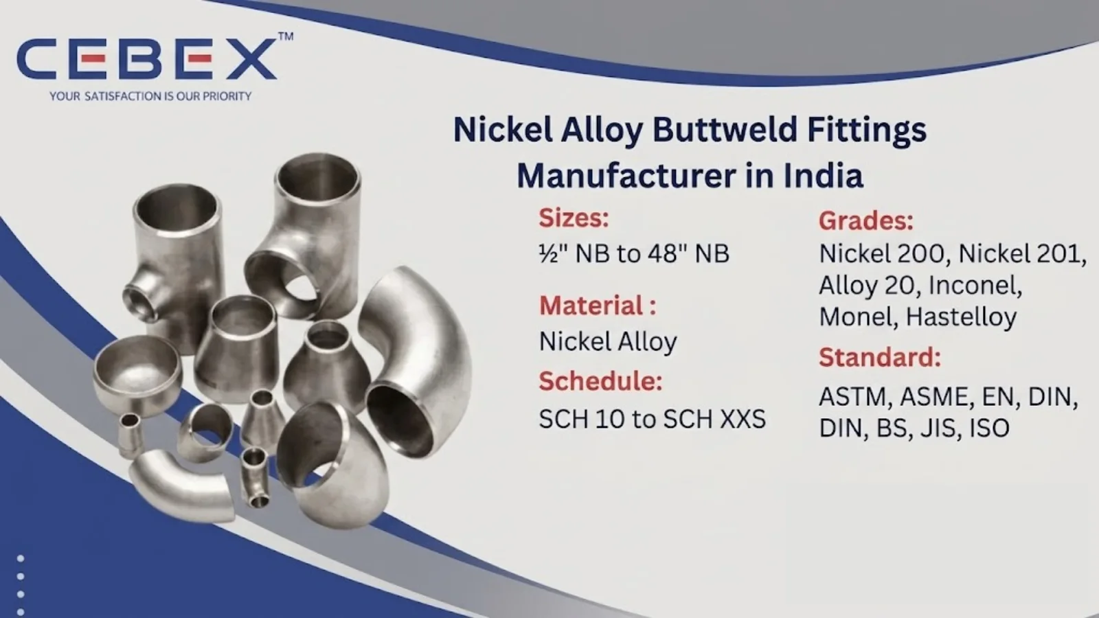 Nickel Alloy Buttweld Pipe Fittings Manufacturer in India – ASTM B366 Nickel 200 201 Alloy 20 Supplier