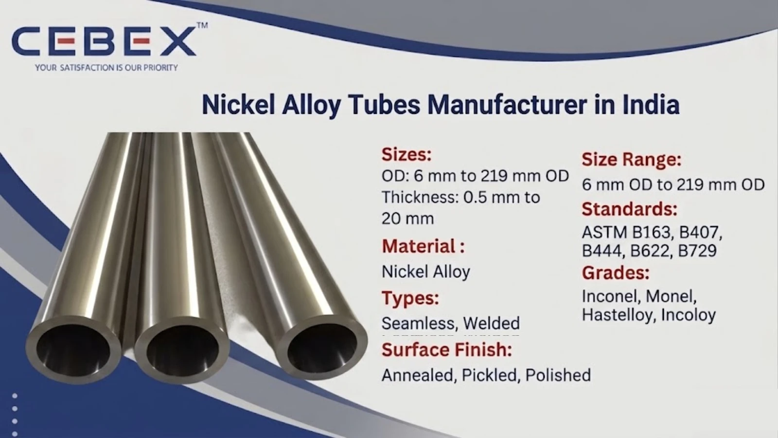 Nickel Alloy Tube Manufacturer in India – ASTM B163, B407, B444 | Cebex Steel India