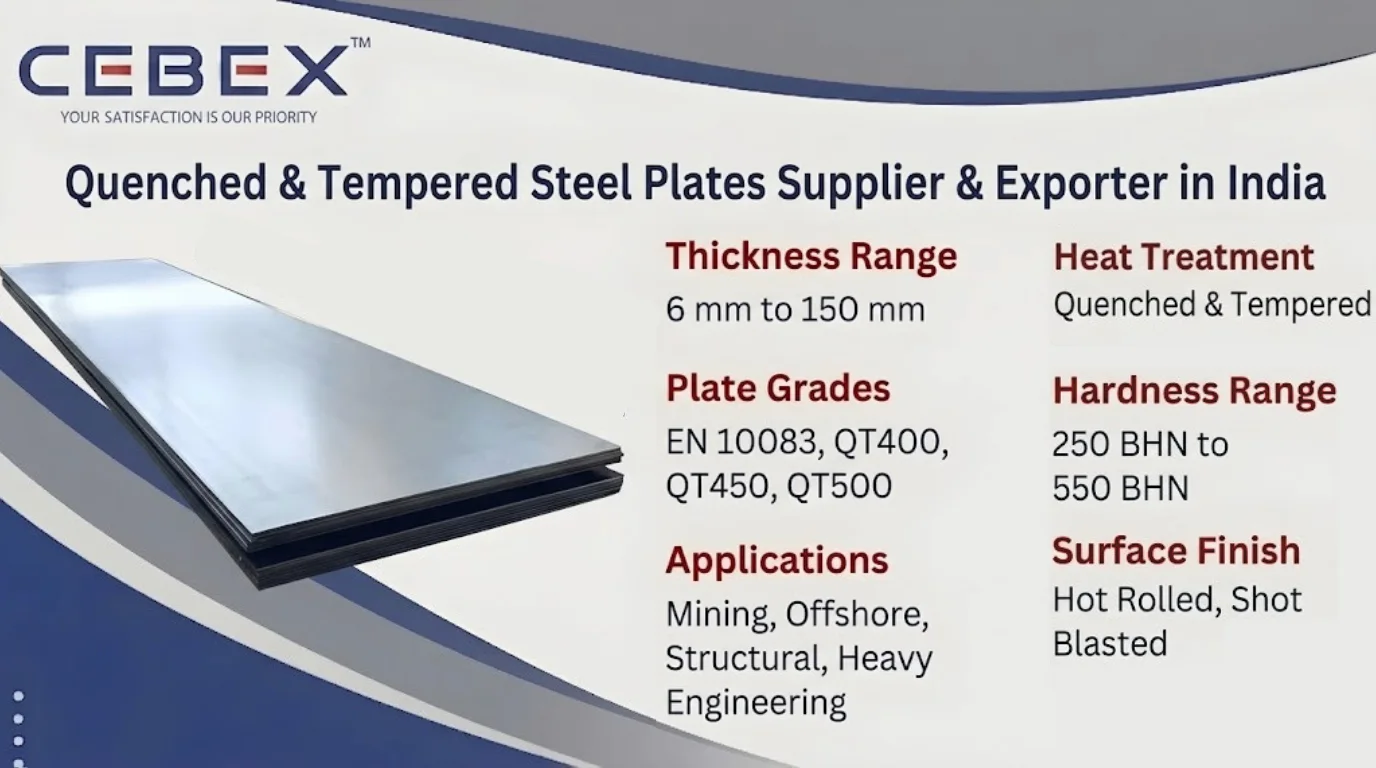 Quenched & Tempered Steel Plates Supplier & Exporter in India – QT400, QT450, QT500 | Cebex Steel India