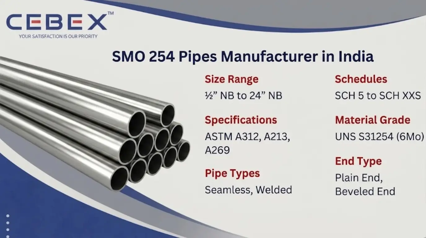 SMO 254 Pipe Manufacturer in India – UNS S31254 6Mo Pipes | Cebex Steel India