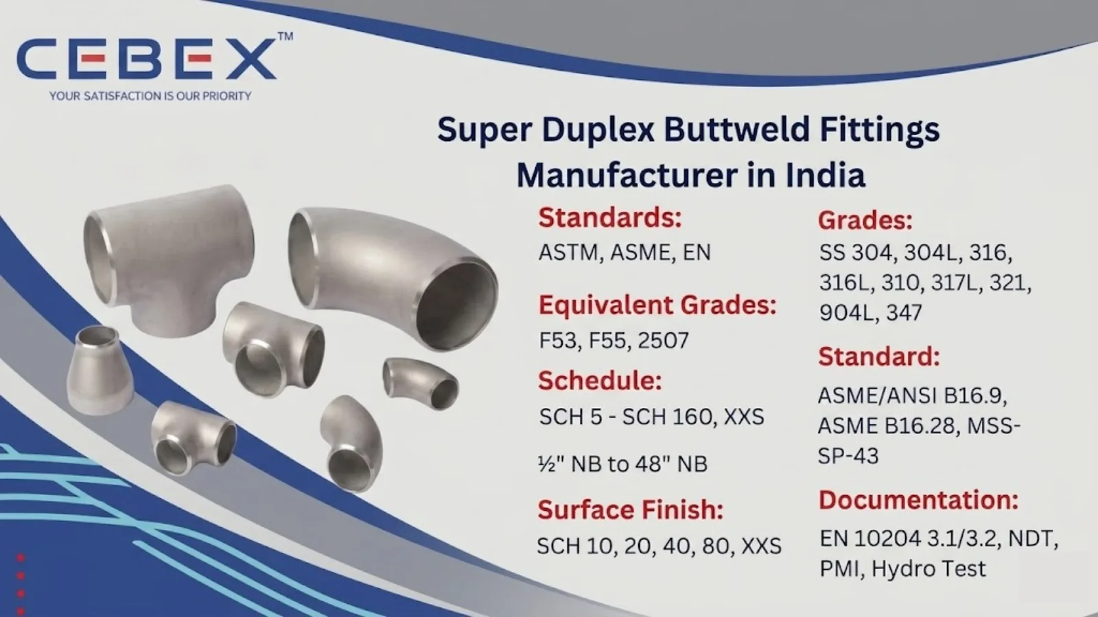 Super Duplex Buttweld Pipe Fittings Manufacturer in India – UNS S32750 S32760 F53 F55 ASTM A815 Supplier