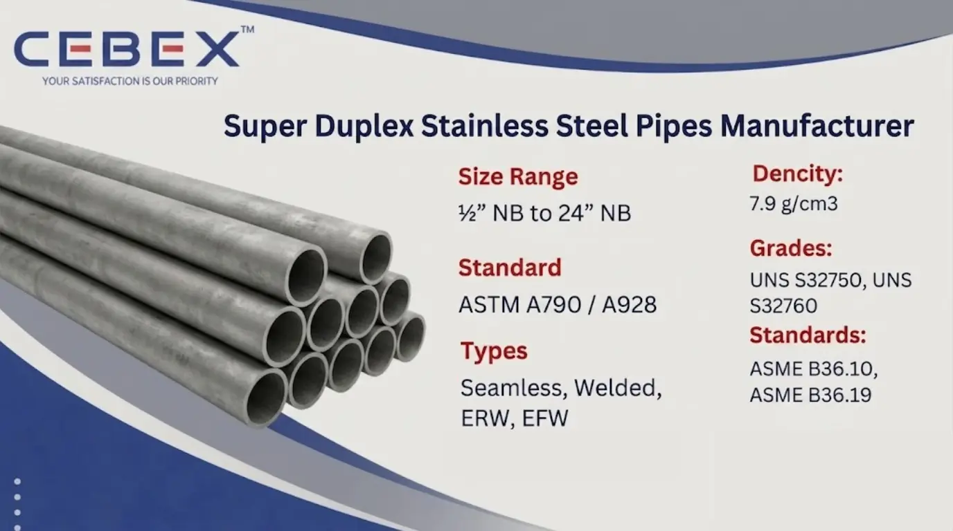 Super Duplex Pipe Manufacturer in India – ASTM A790 Super Duplex Pipes | Cebex Steel India