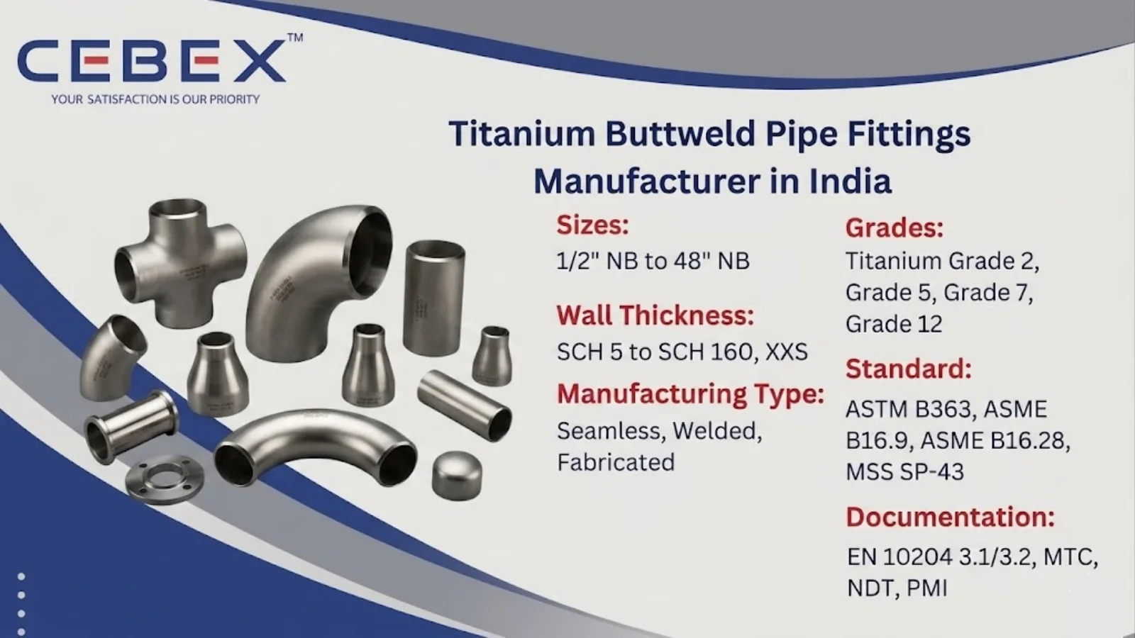 Titanium Buttweld Pipe Fittings Manufacturer in India – ASTM B363 Grade 2 Grade 5 Supplier