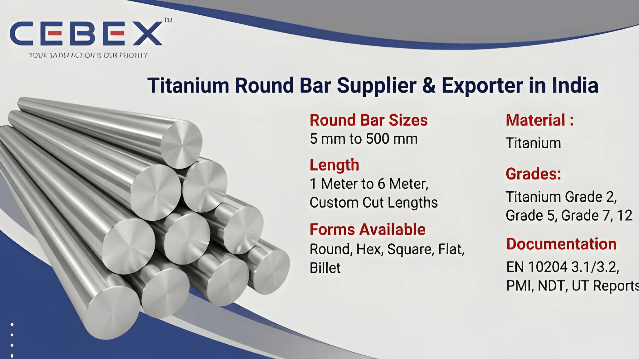Titanium Round Bar Supplier & Exporter in India – ASTM B348 Grade 2, Grade 5 | Cebex Steel India